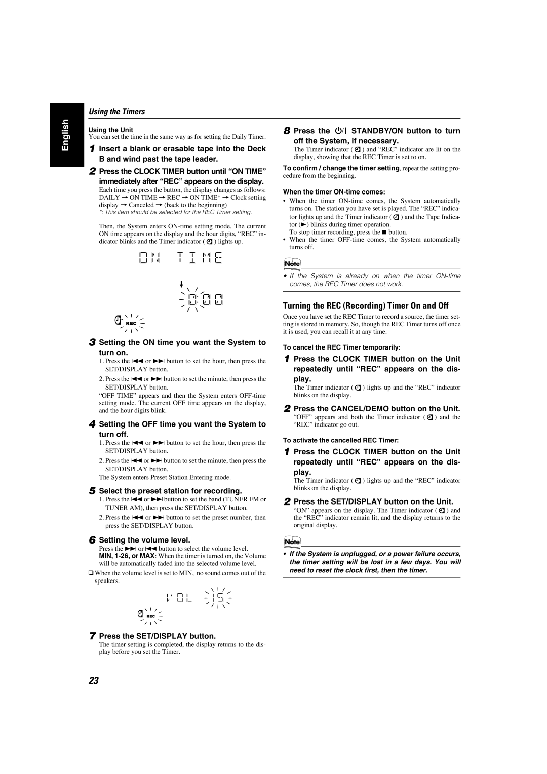 JVC 0505NYMCREBET, LVT1346-006A, SP-MXKC2 manual Turning the REC Recording Timer On and Off 