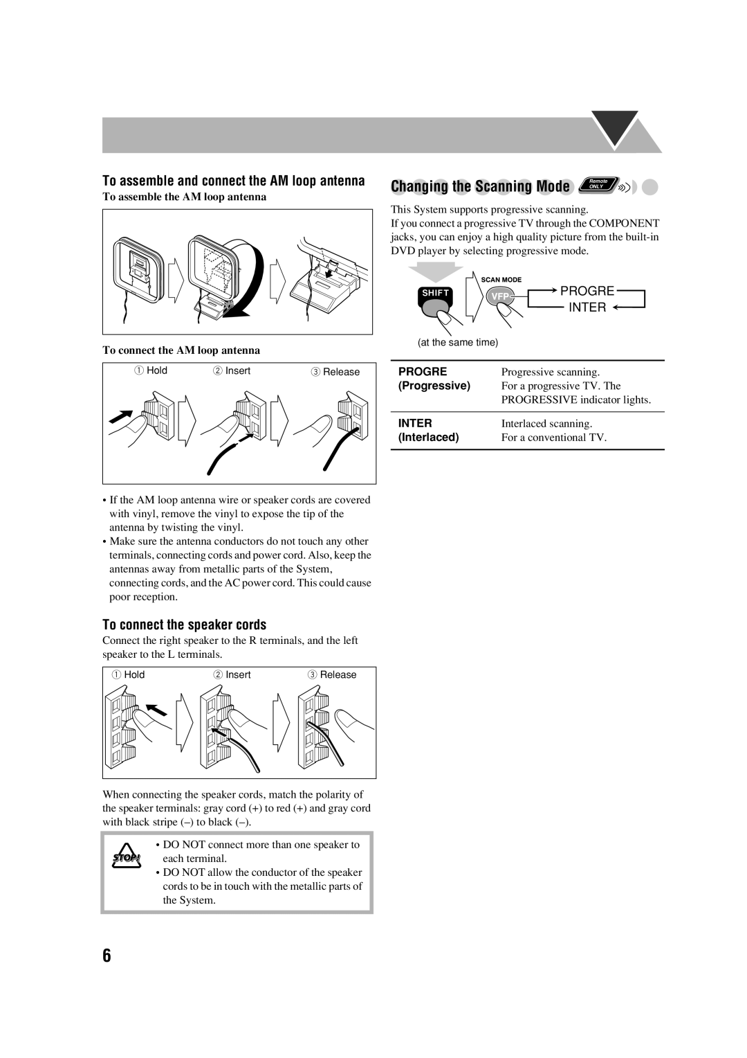 JVC CA-FSGD7, LVT1348-001C, SP-FSGD7 manual To connect the speaker cords, To assemble and connect the AM loop antenna 