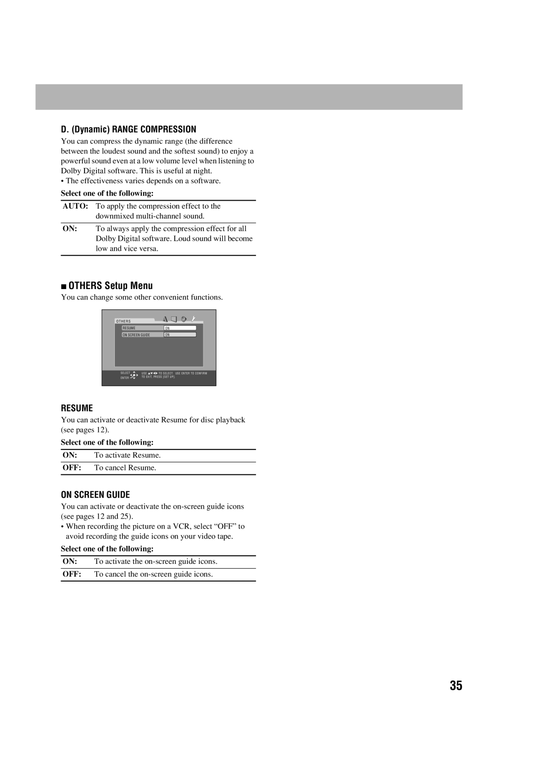 JVC 0305MWMMDWBET, LVT1348-001C, SP-FSGD7, CA-FSGD7 manual Others Setup Menu, Dynamic Range Compression 