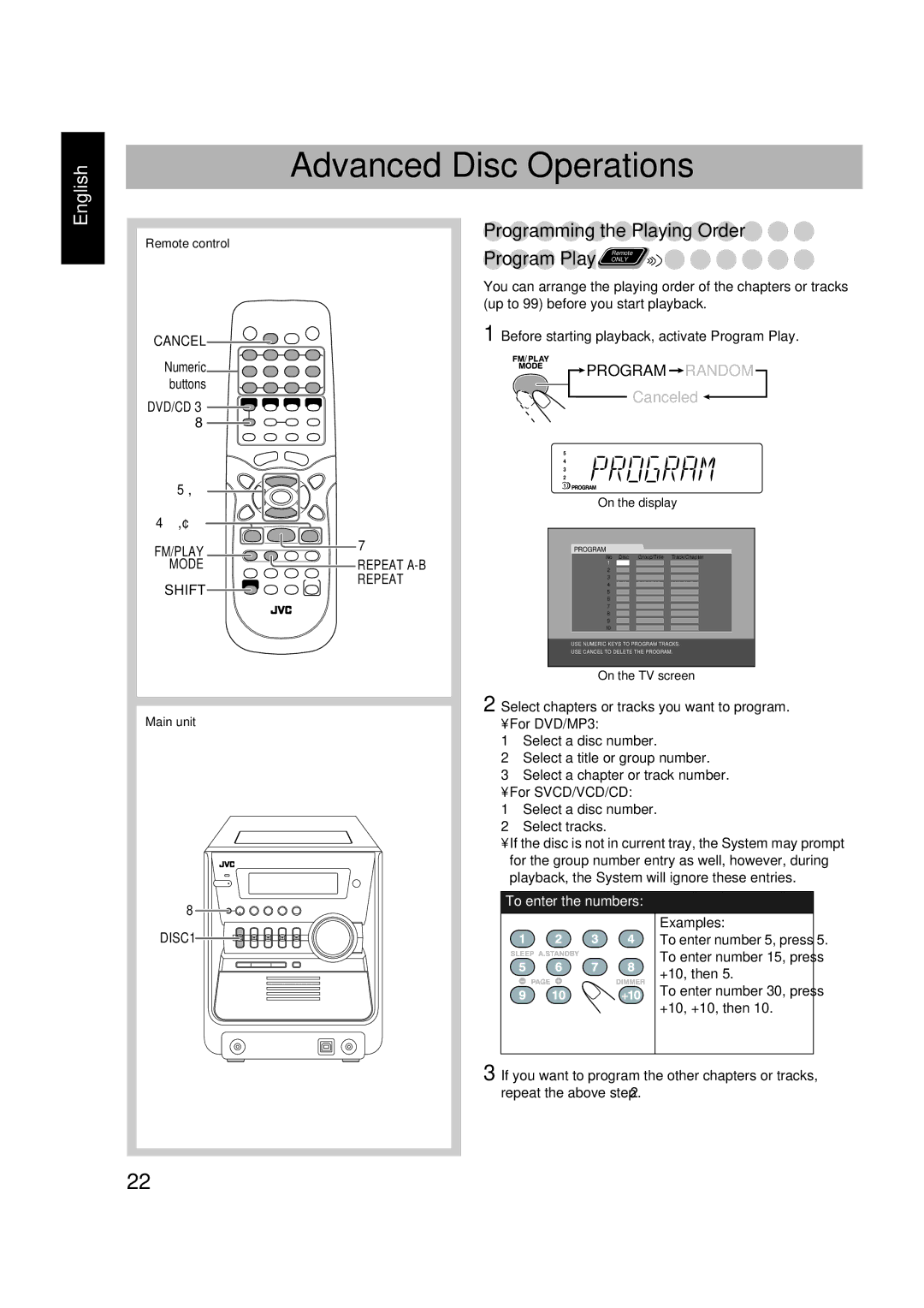 JVC SP-FSGD7, LVT1348-001C, CA-FSGD7, 0305MWMMDWBET manual Advanced Disc Operations 