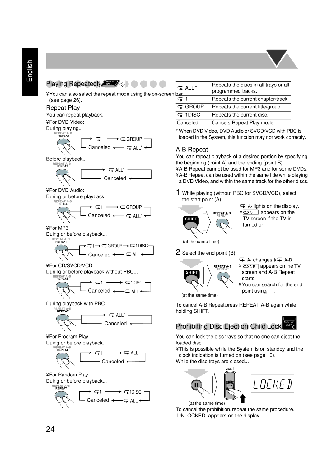 JVC 0305MWMMDWBET, LVT1348-001C manual For Program Play Duing or before playback, For Random Play Duing or before playback 