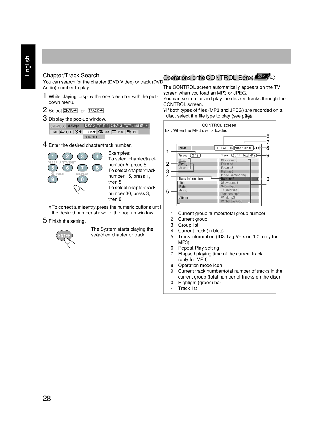 JVC 0305MWMMDWBET, LVT1348-001C, SP-FSGD7, CA-FSGD7 manual Chapter/Track Search 