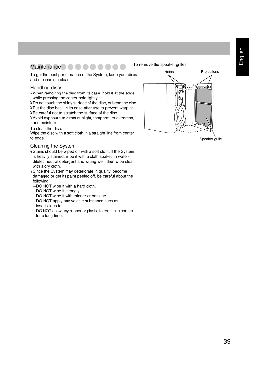 JVC CA-FSGD7, LVT1348-001C, SP-FSGD7, 0305MWMMDWBET manual Maintenance 