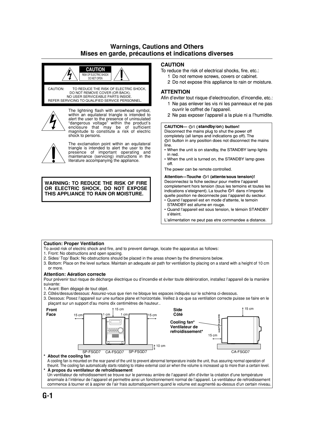 JVC SP-FSGD7 Warnings, Cautions and Others, Warning: To Reduce The Risk Of Fire, Or Electric Shock, Do Not Expose, Front 
