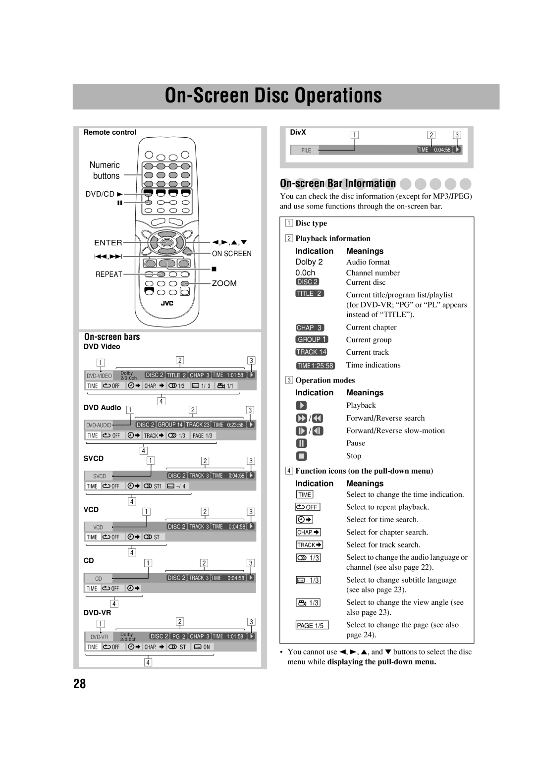 JVC LVT1348-003A manual On-Screen Disc Operations, On-screen Bar Information, On-screen bars 