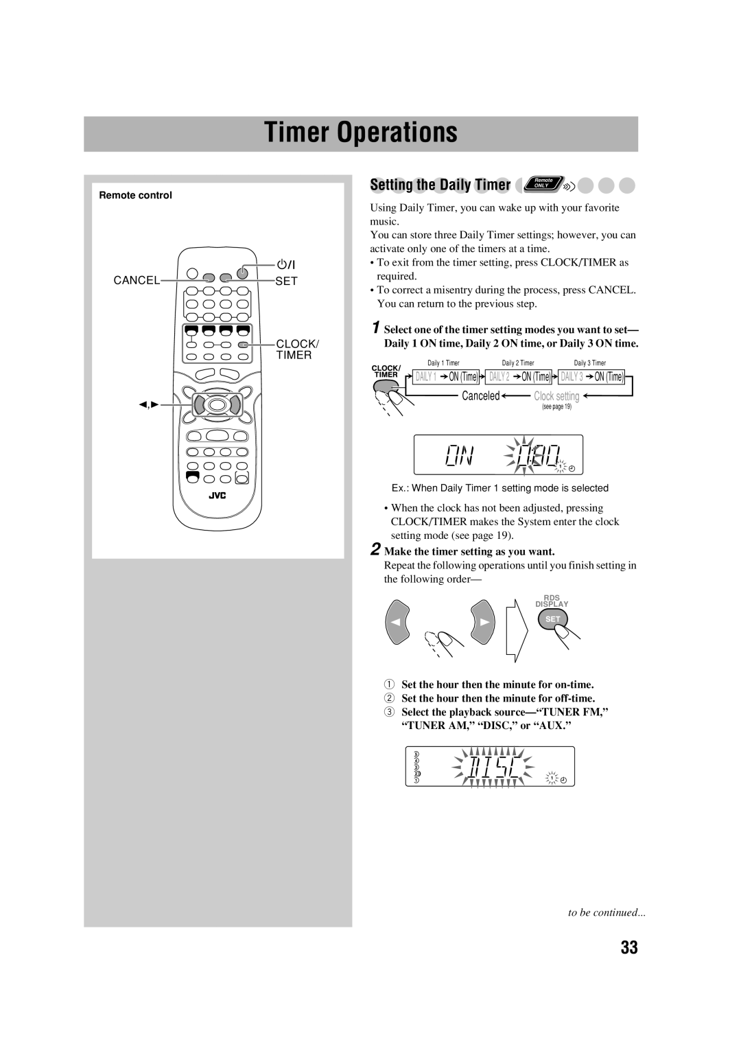 JVC LVT1348-003A manual Timer Operations, Make the timer setting as you want 