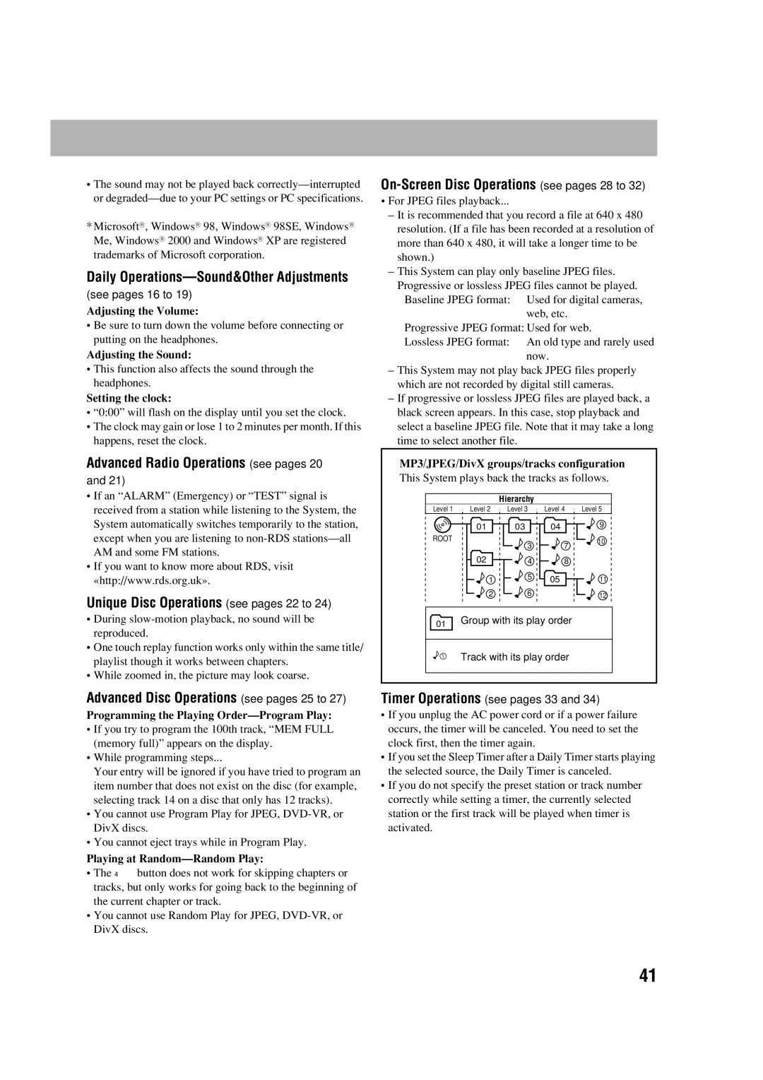 JVC LVT1348-003A manual Advanced Radio Operations see pages, Unique Disc Operations see pages 22 to 