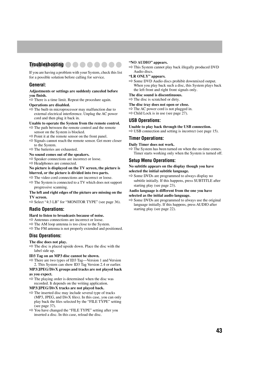 JVC LVT1348-003A manual Troubleshooting 