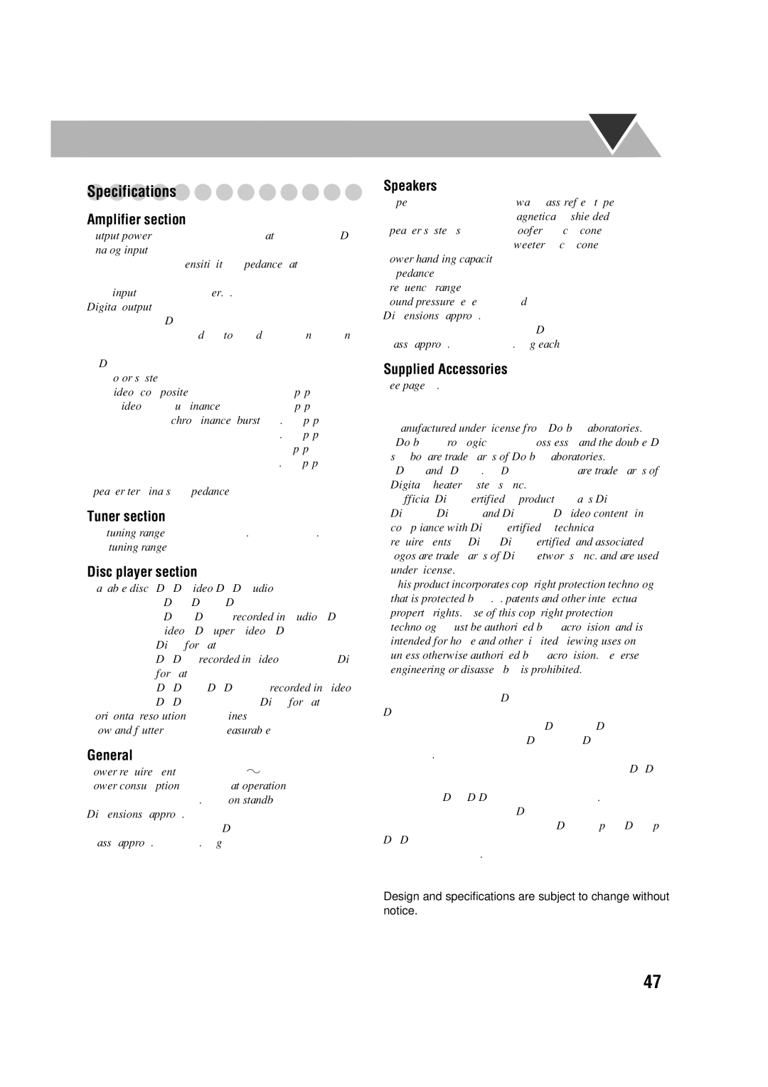 JVC LVT1348-003A manual Specifications 