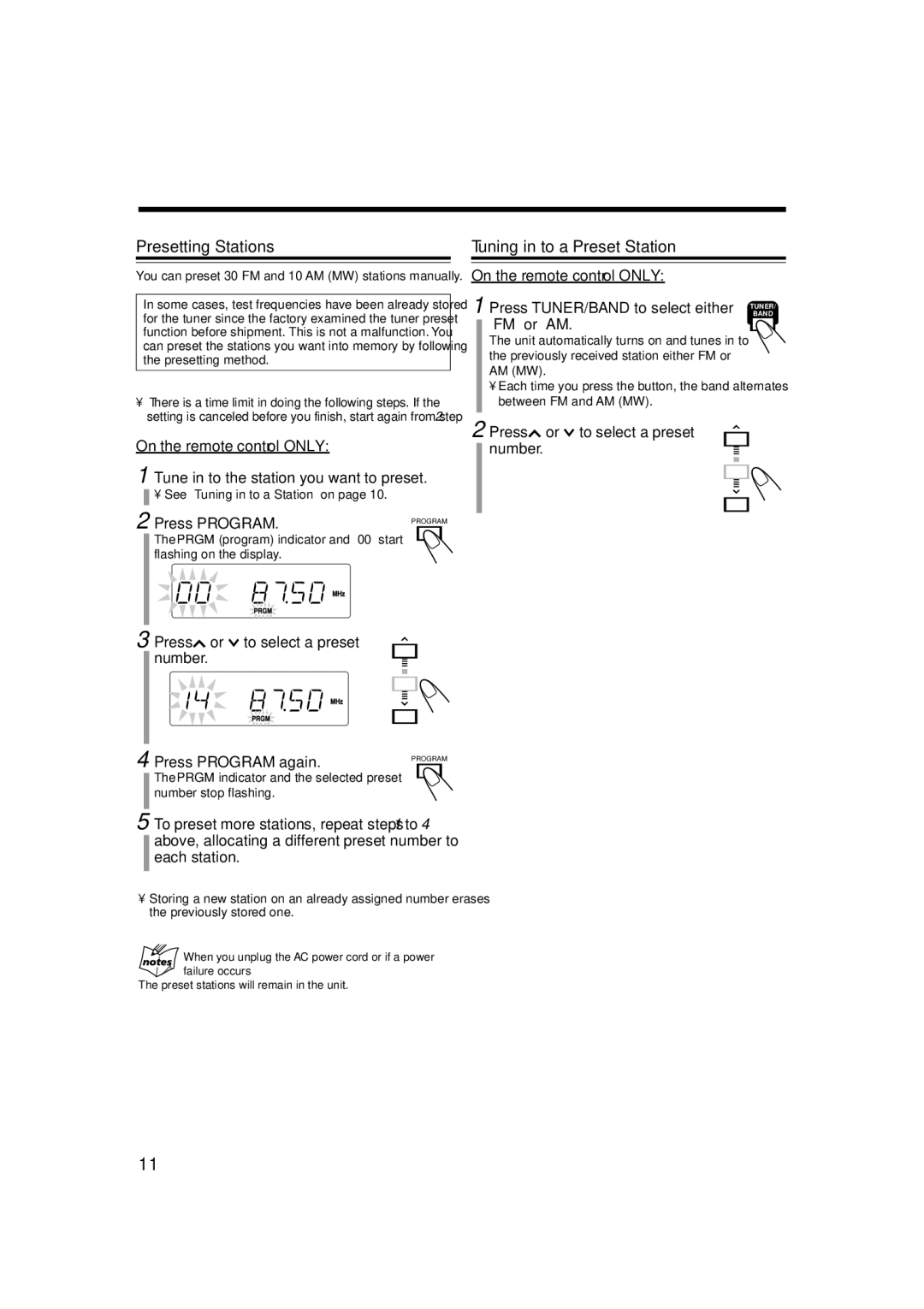 JVC LVT1356-001B Presetting Stations, Tuning in to a Preset Station, Press or to select a preset number Press Program 