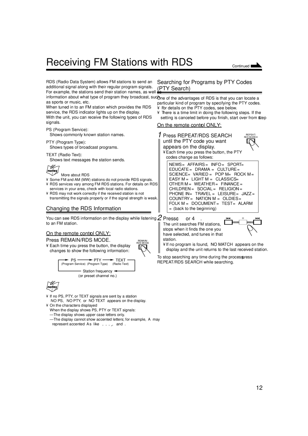 JVC LVT1356-001B manual Receiving FM Stations with RDS, Changing the RDS Information 