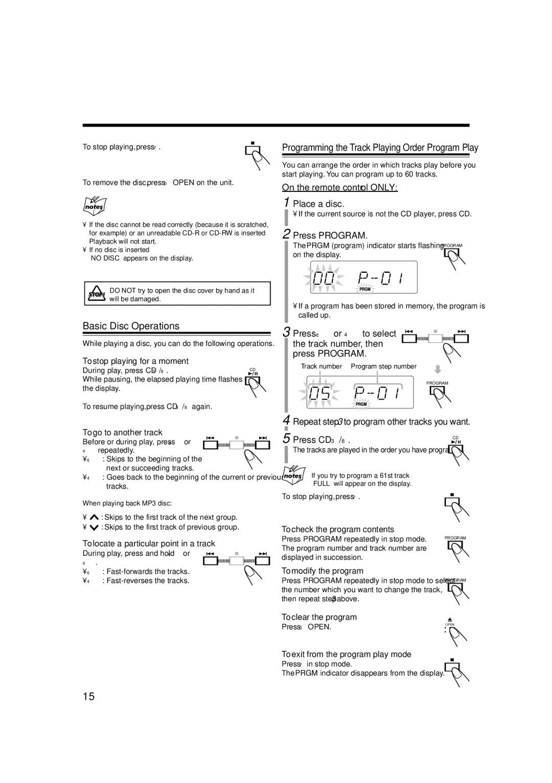 JVC LVT1356-001B manual Basic Disc Operations, On the remote control only Place a disc 