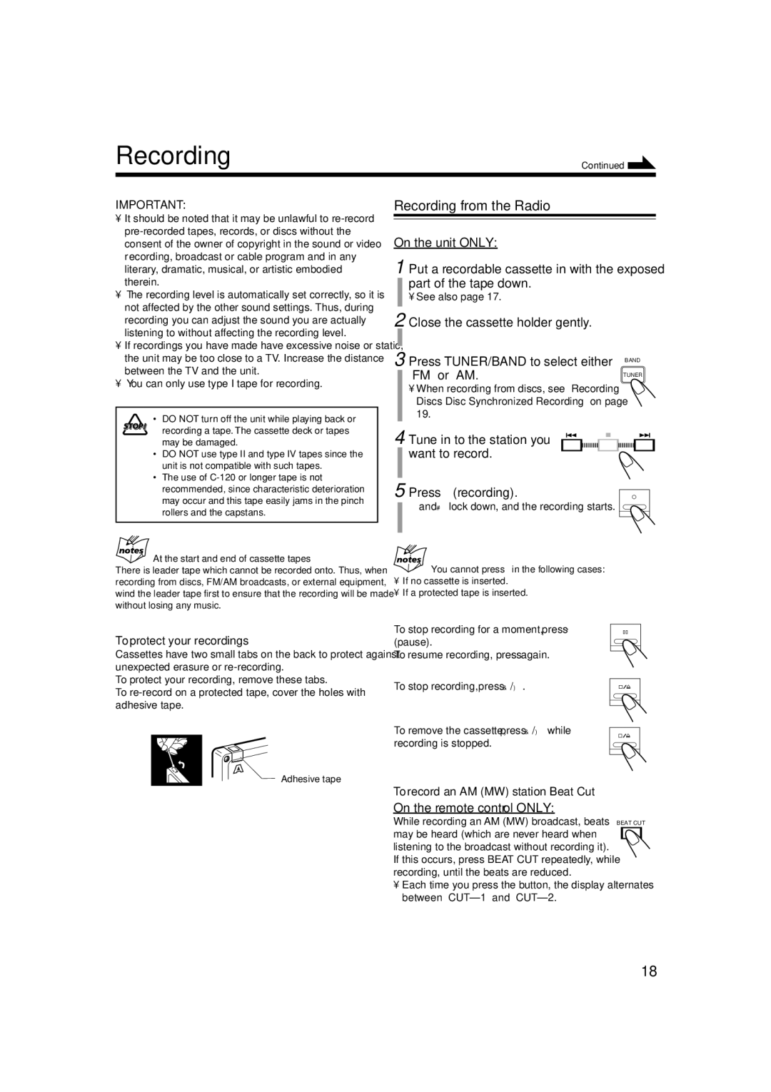 JVC LVT1356-001B manual Recording from the Radio, Tune in to the station you want to record Press ‡ recording 