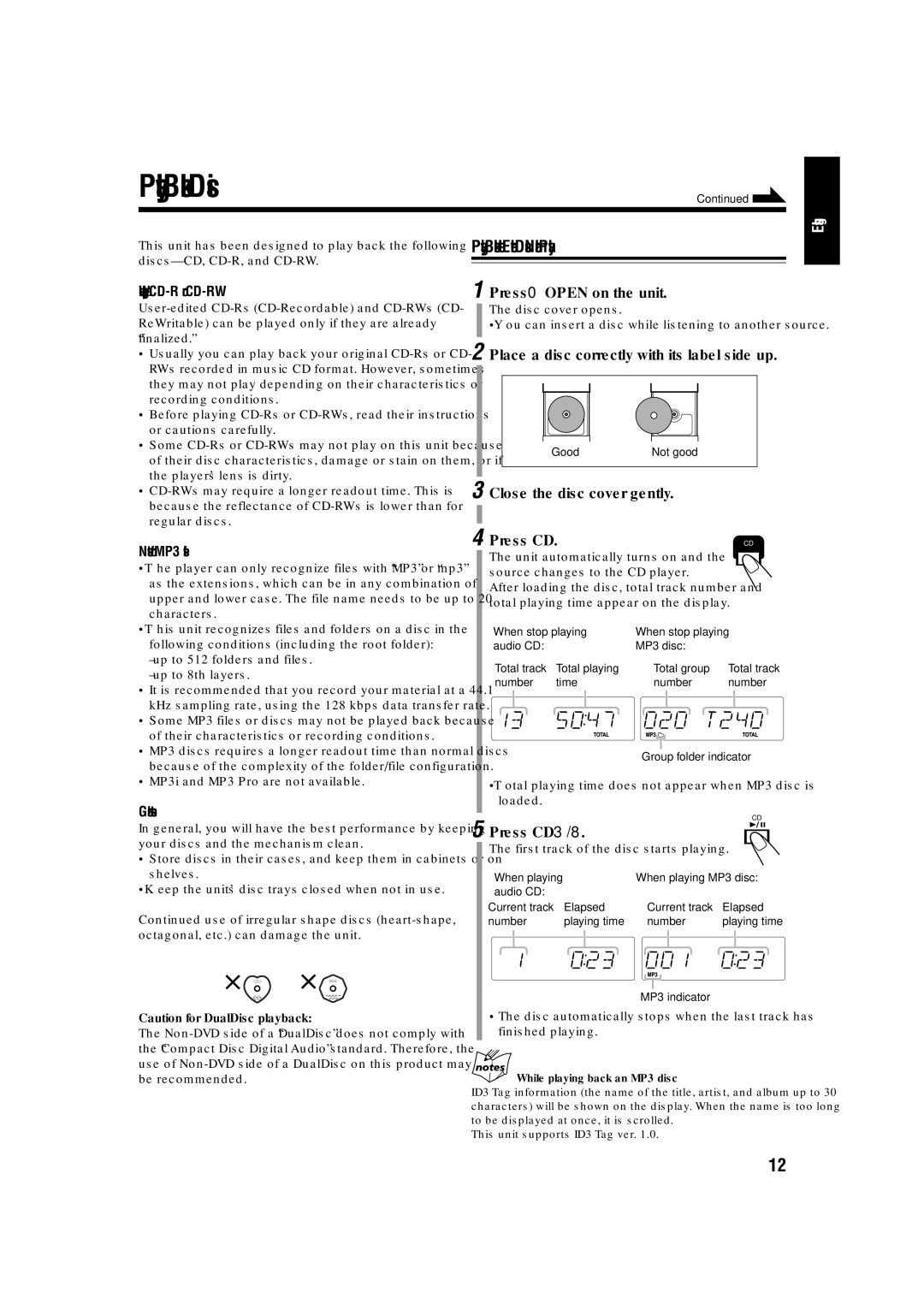 JVC LVT1356-005A manual Playing Back Discs, Playing Back the Entire Disc-Normal Play 