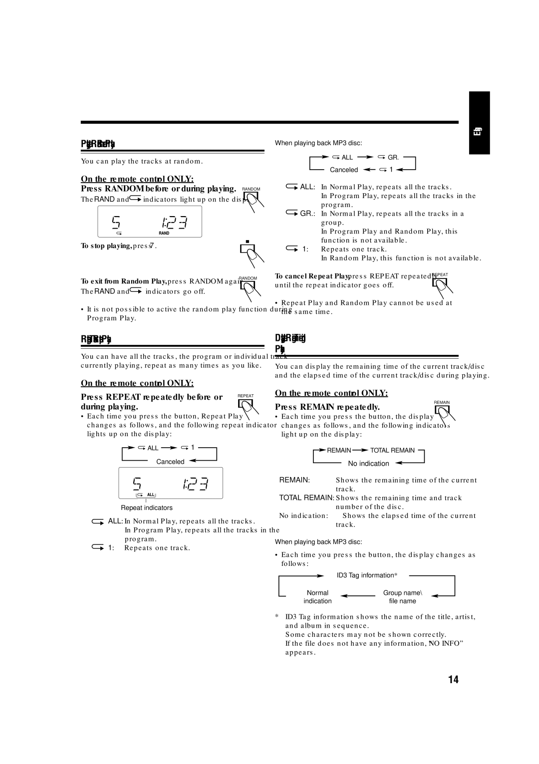 JVC LVT1356-005A manual Playing at Random-Random Play, Repeating Tracks-Repeat Play 