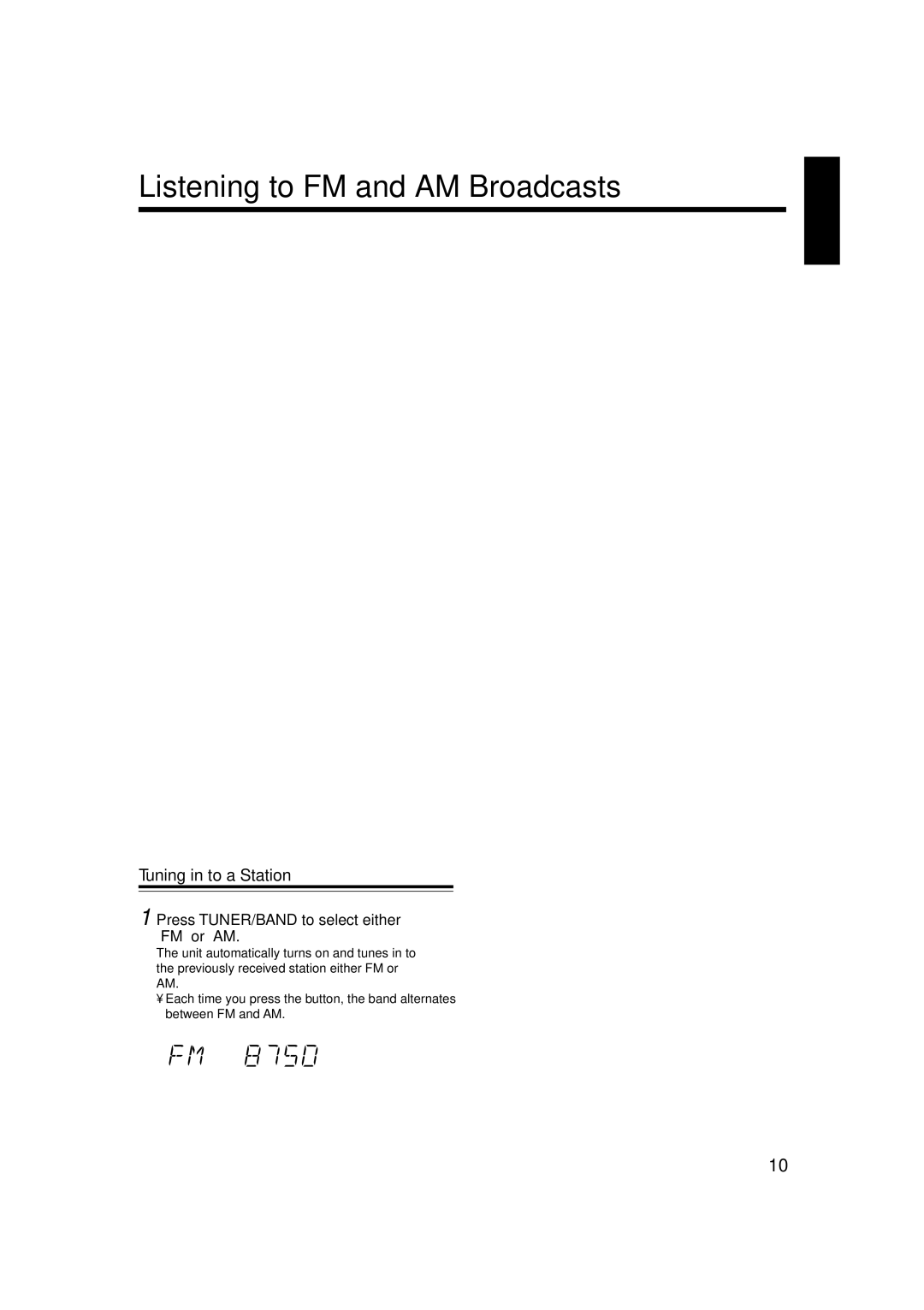 JVC LVT1356-005A manual Listening to FM and AM Broadcasts 