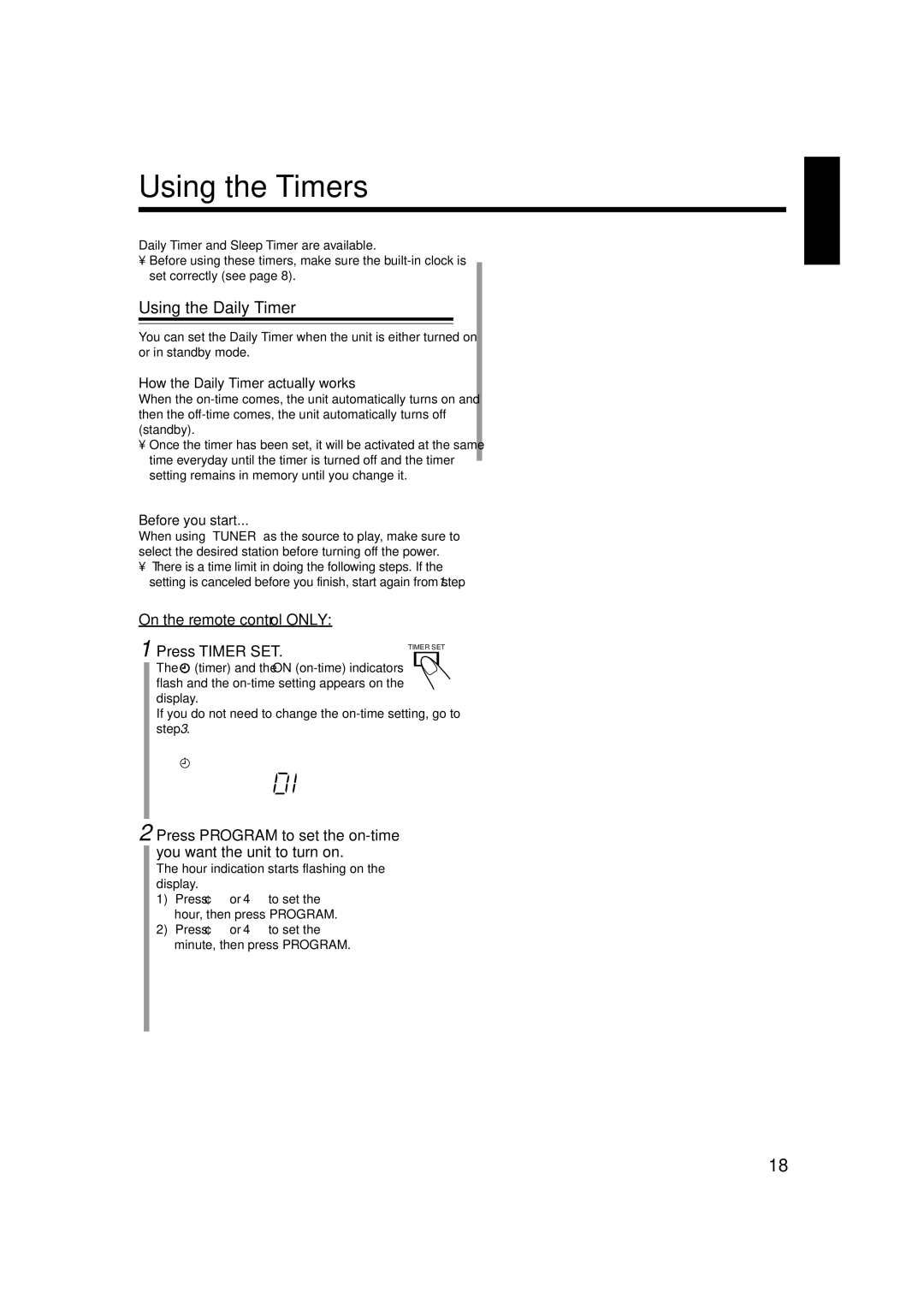 JVC LVT1356-005A manual Using the Timers 