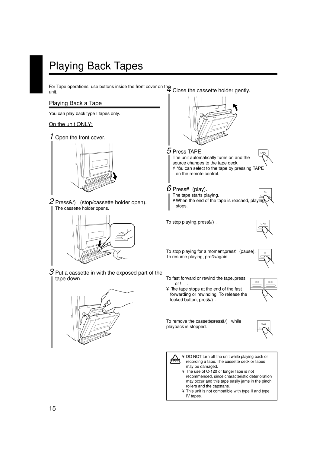 JVC LVT1356-005A manual Playing Back Tapes 