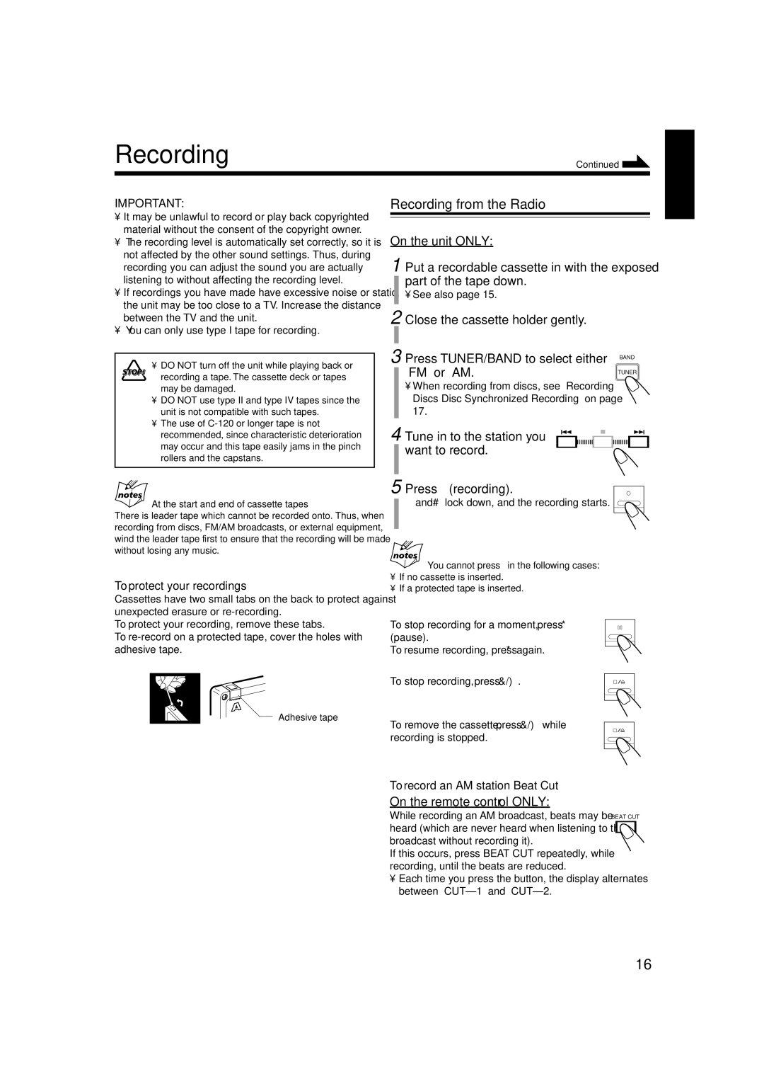 JVC LVT1356-005A manual Recording 