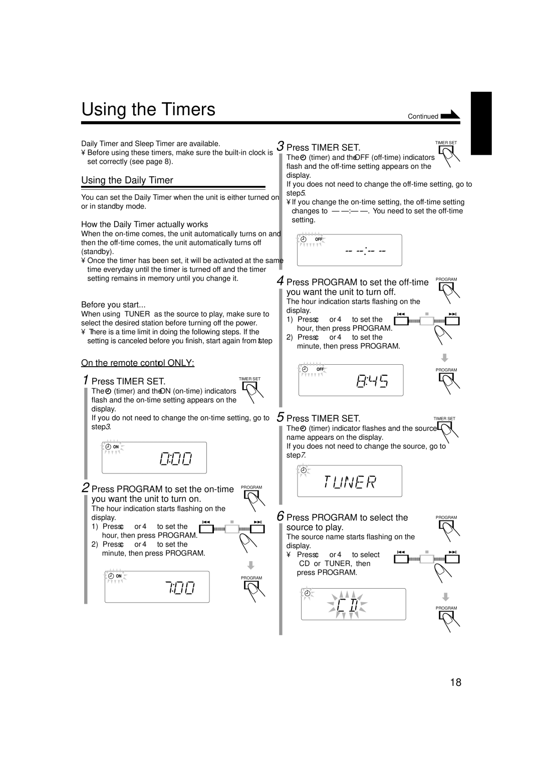 JVC LVT1356-005A manual Using the Timers 