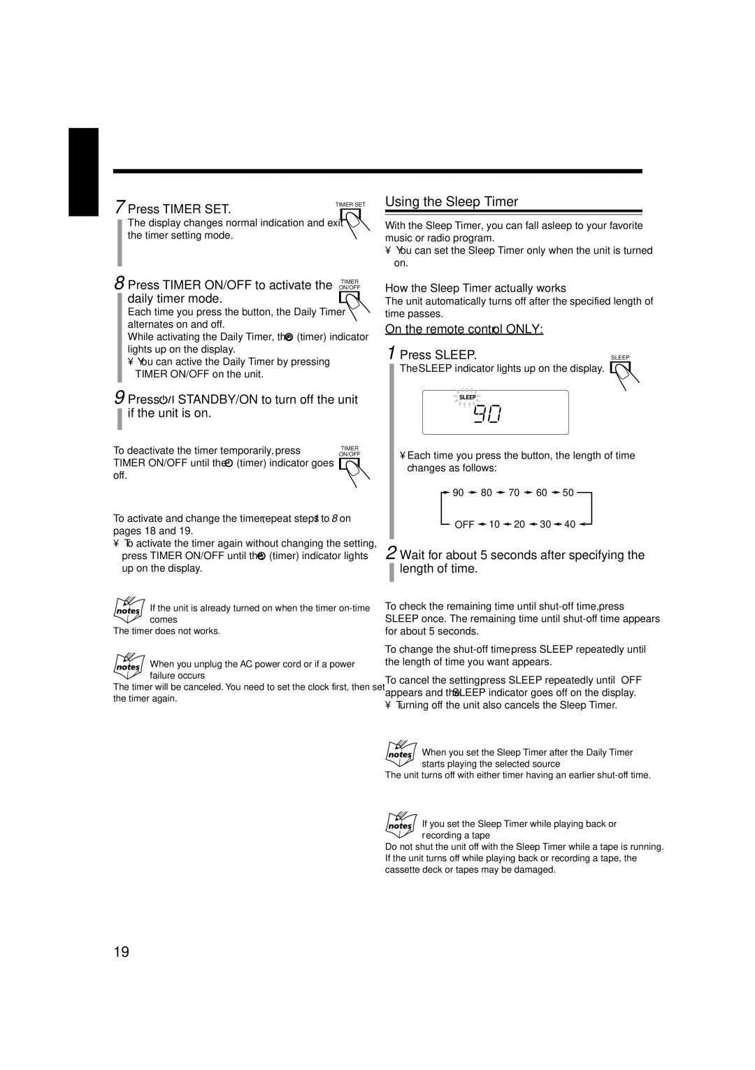 JVC LVT1356-005A manual Using the Sleep Timer 