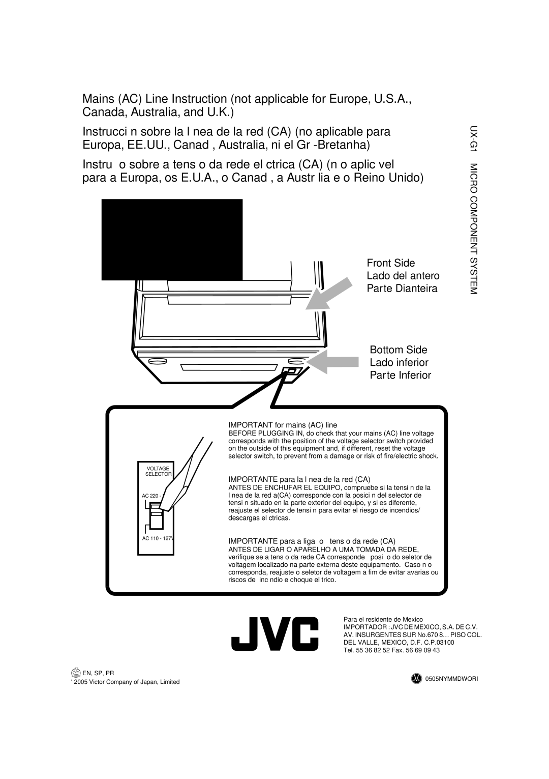 JVC LVT1356-005A manual Bottom Side Lado inferior Parte Inferior 