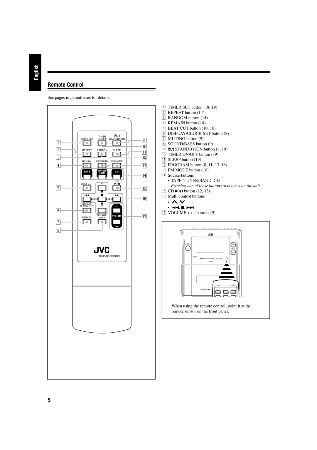 JVC LVT1356-005A manual Remote Control, English 
