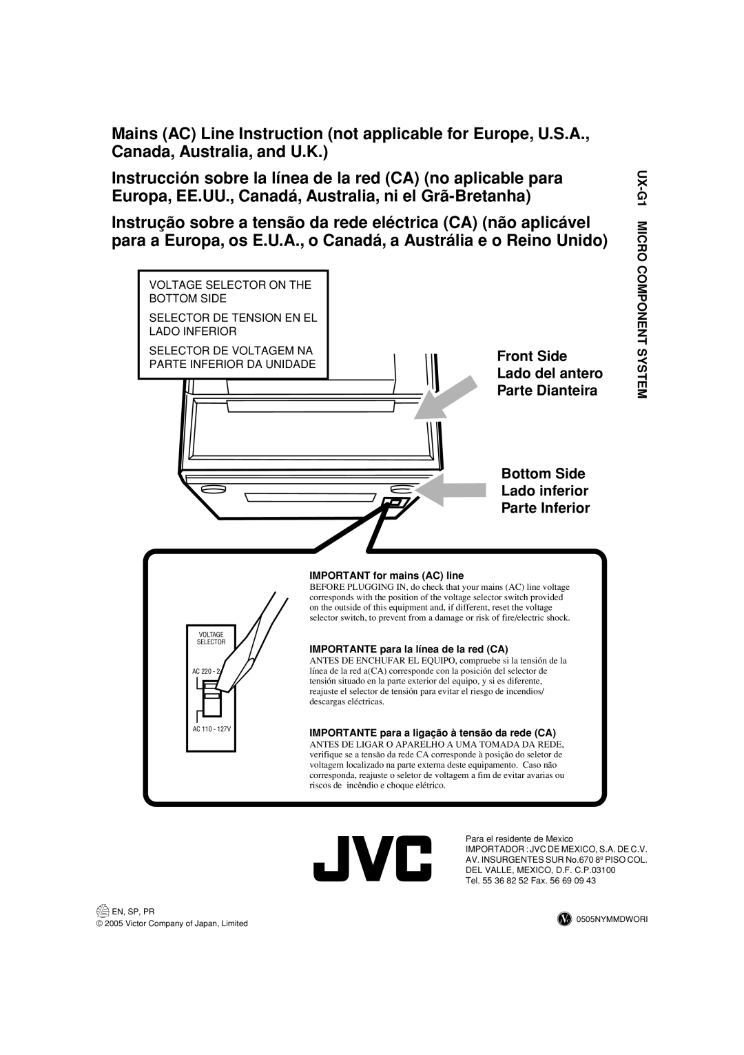 JVC LVT1356-005A manual Bottom Side Lado inferior Parte Inferior, Front Side Lado del antero Parte Dianteira 