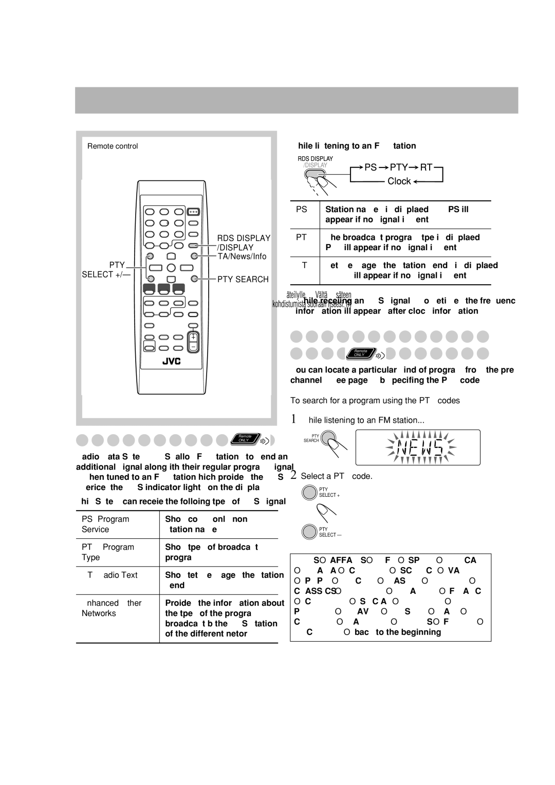 JVC LVT1358-001A manual Advanced Radio Operations, Searching for a Program by, To show the RDS information 