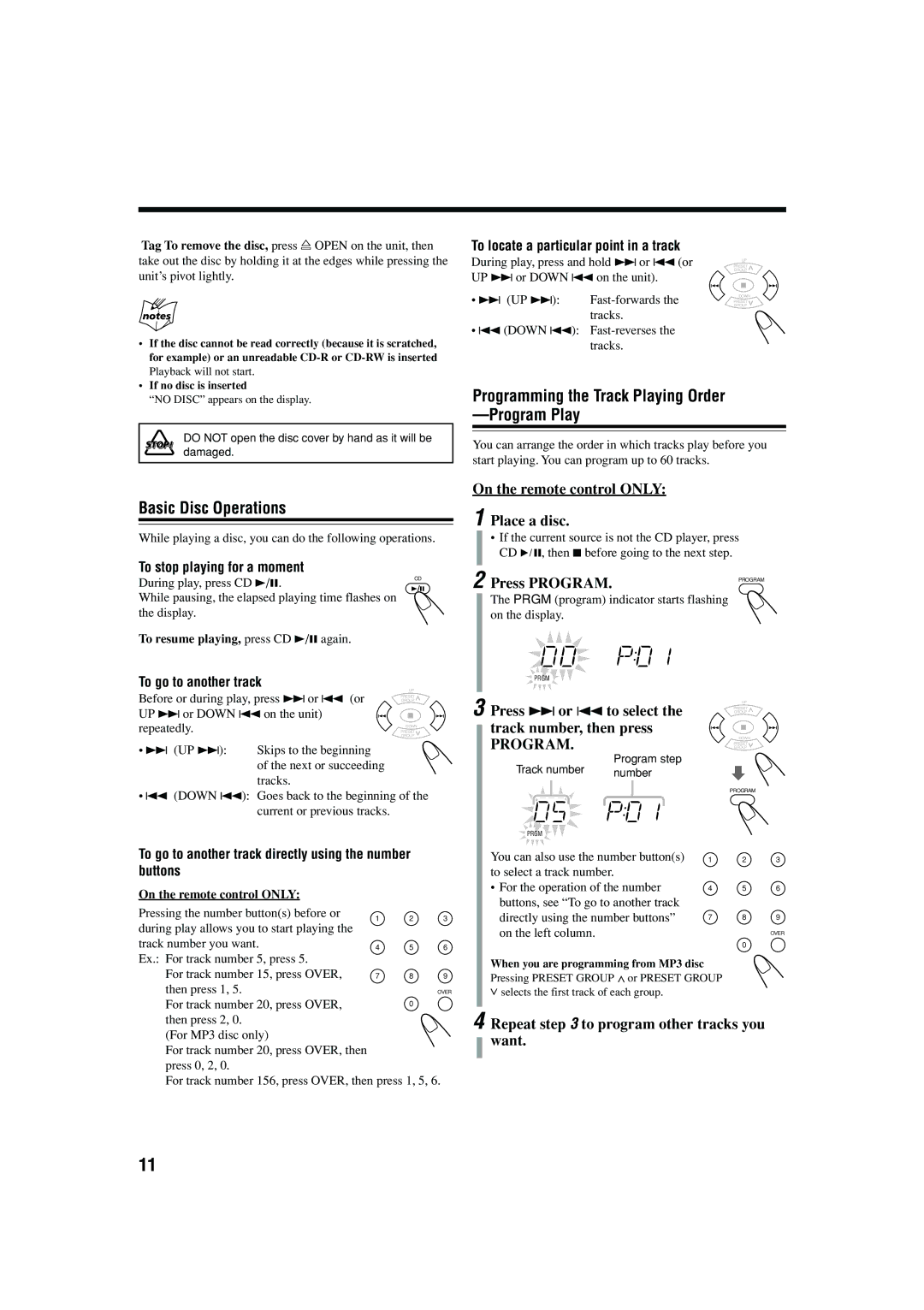 JVC LVT1364-002B manual Programming the Track Playing Order -Program Play, Basic Disc Operations 