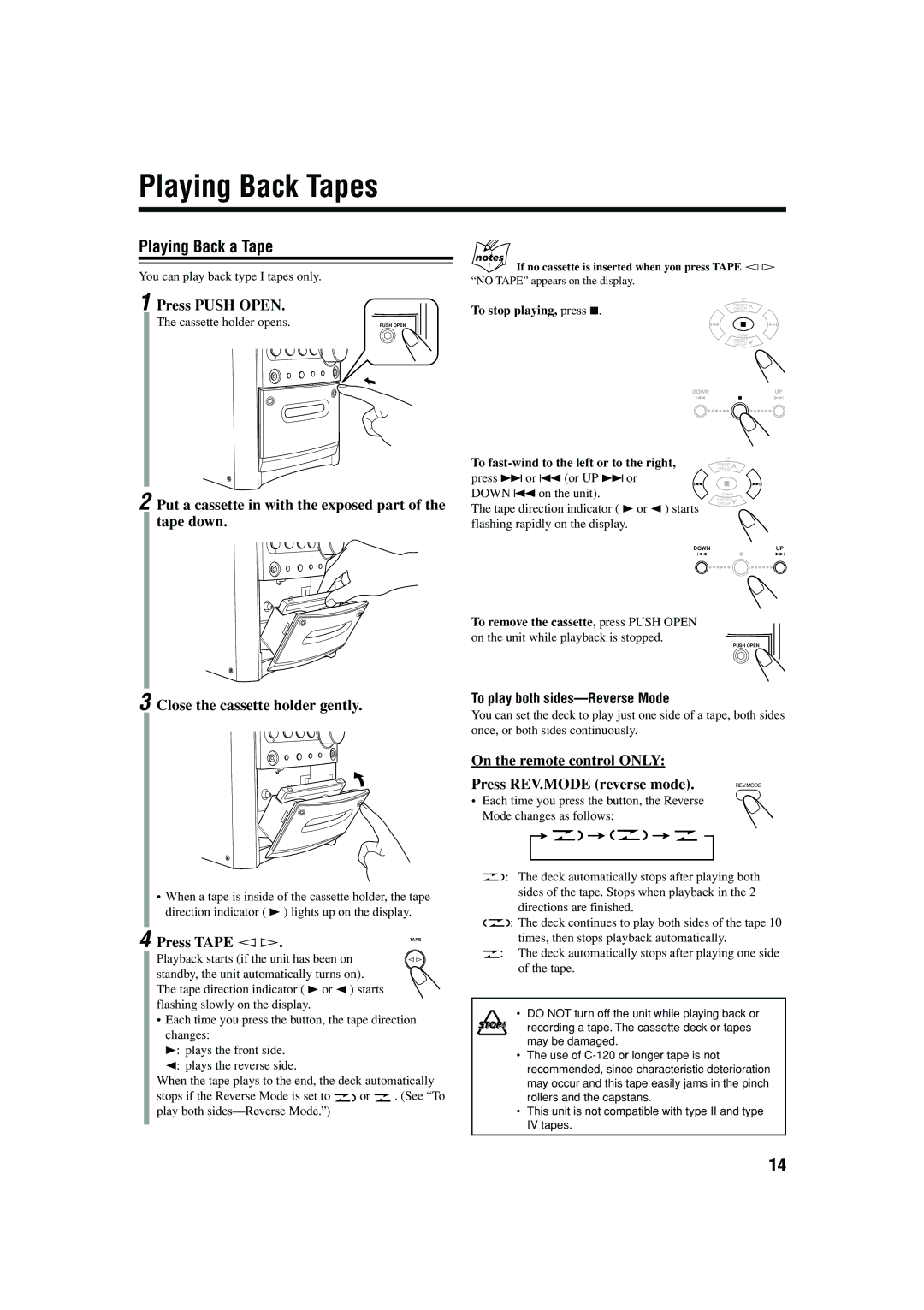 JVC LVT1364-002B manual Playing Back Tapes, Playing Back a Tape 