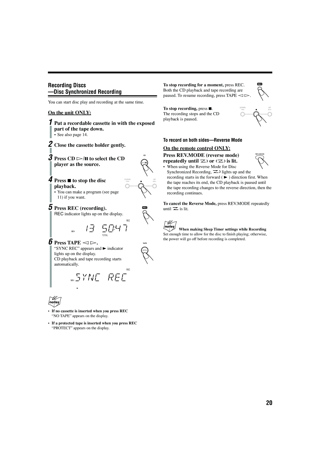 JVC LVT1364-002B manual Recording Discs Disc Synchronized Recording, Playback, Repeatedly until Is lit 