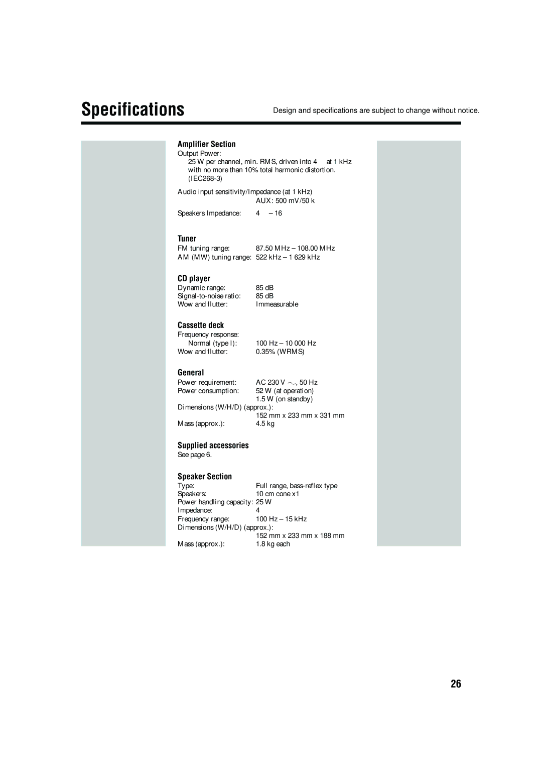 JVC LVT1364-002B manual Specifications 