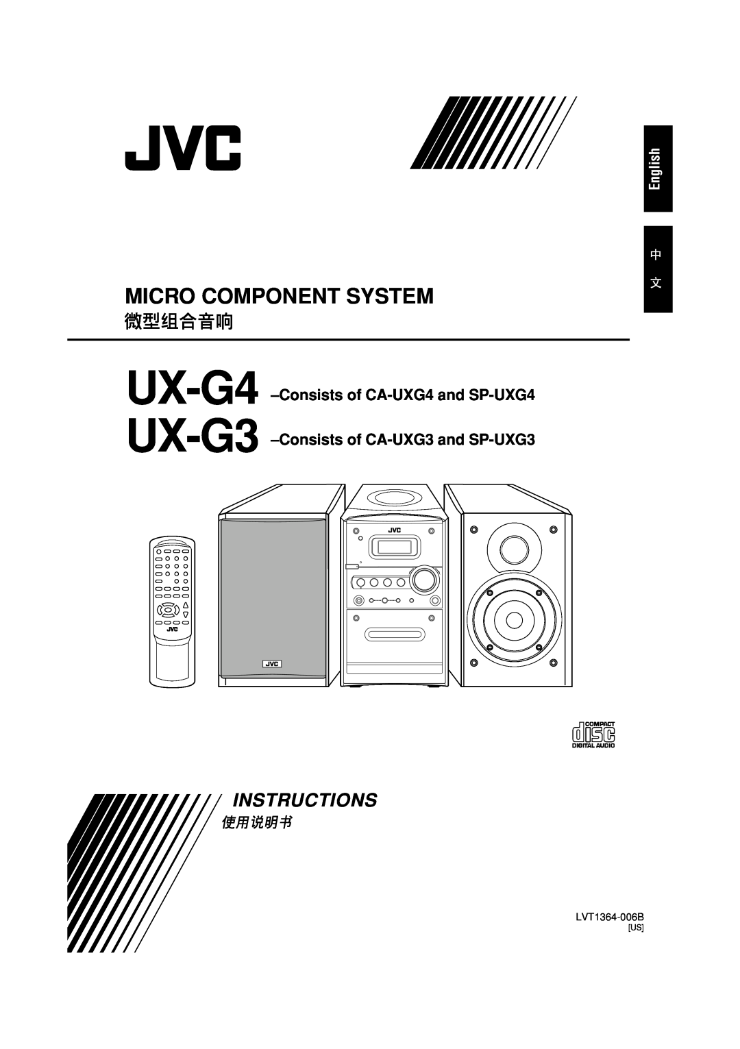 JVC LVT1364-006B manual UX-G4 UX-G3, Micro Component System, Instructions, Consistsof CA-UXG4and SP-UXG4, English 