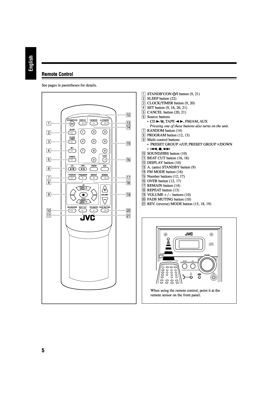 JVC LVT1364-006B manual English, Remote Control 