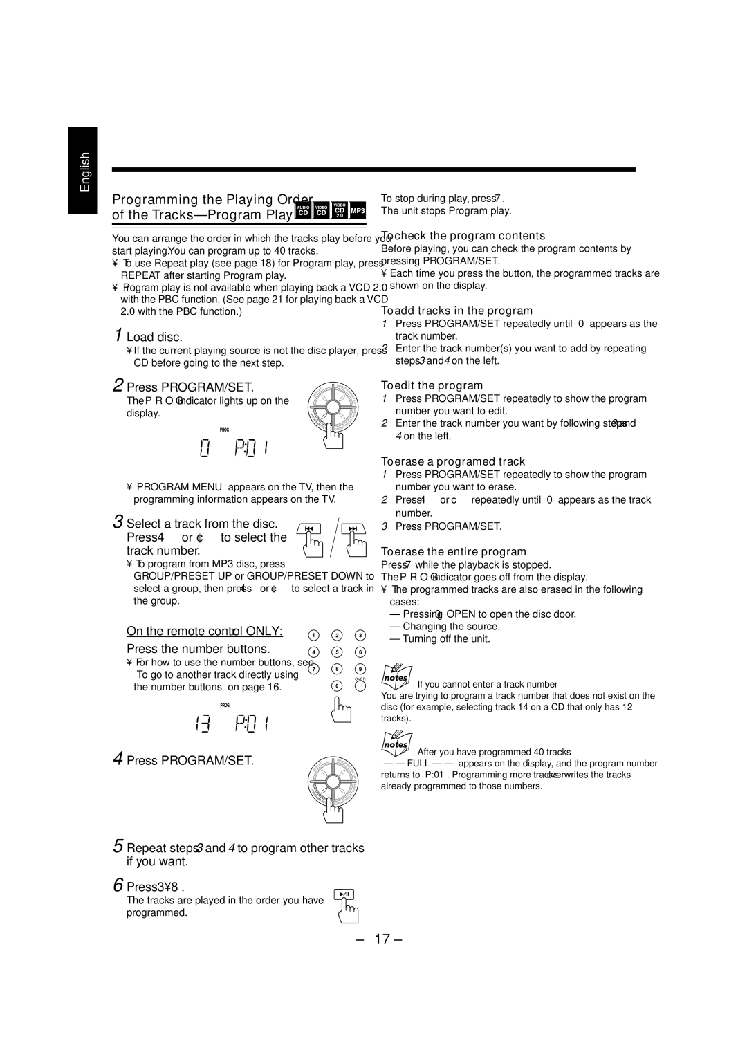 JVC PC-X292V, LVT1370-001A manual Programming the Playing Order Tracks-Program Play, Load disc, Press PROGRAM/SET 