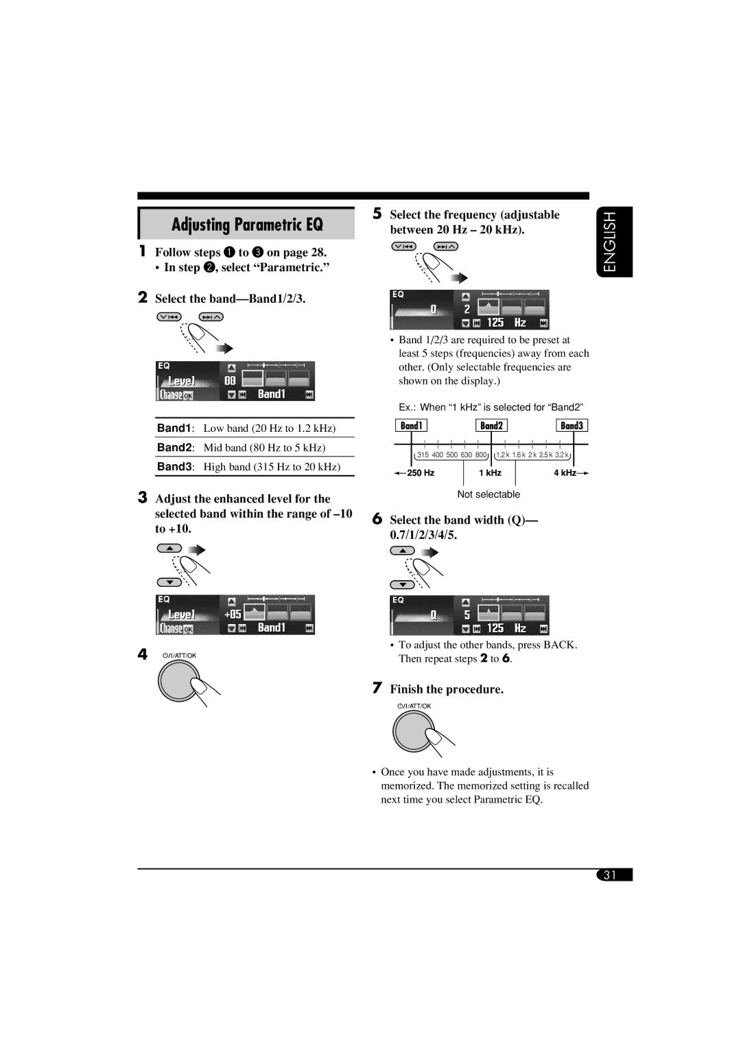 JVC LVT1372-003A manual Between 20 Hz 20 kHz, Select the band width Q- 0.7/1/2/3/4/5 