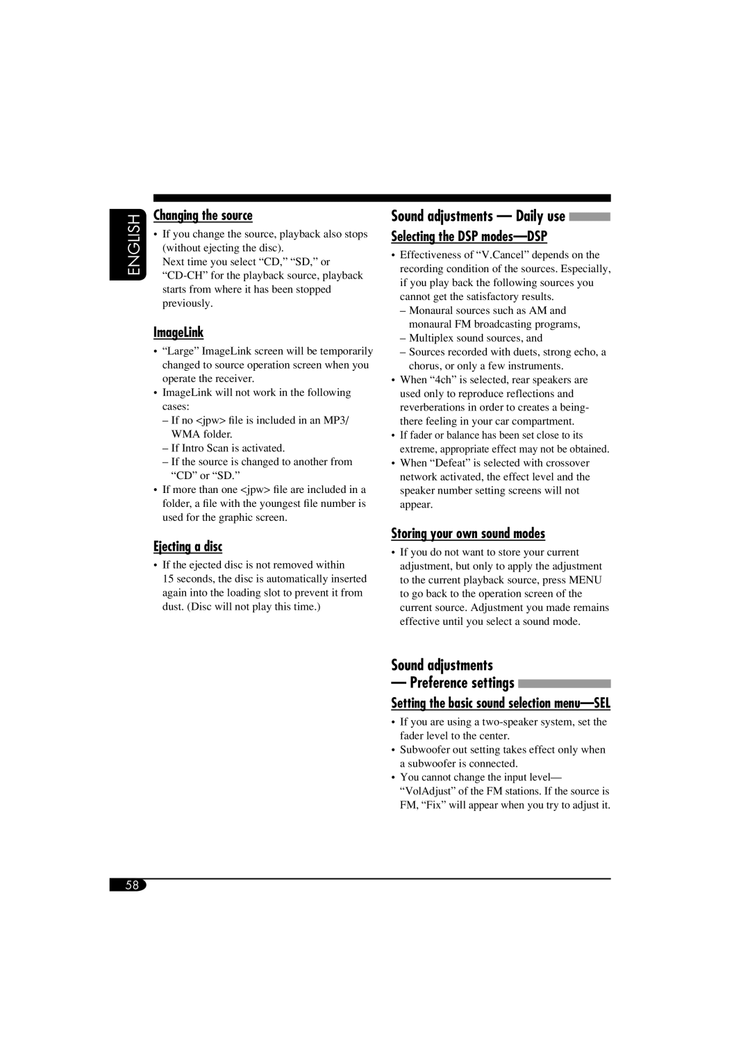 JVC LVT1372-003A manual Sound adjustments 