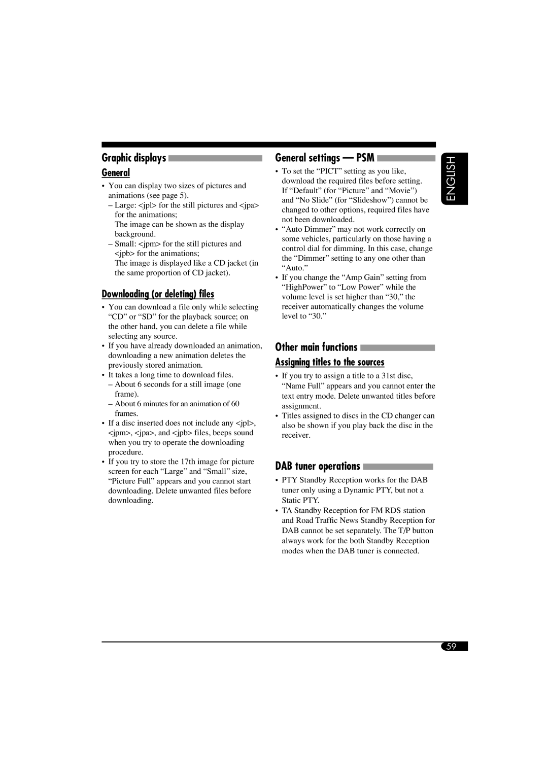 JVC LVT1372-003A manual DAB tuner operations, Downloading or deleting files, Assigning titles to the sources 