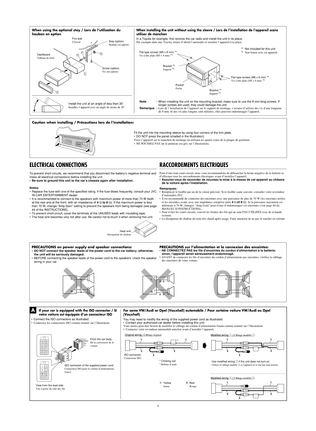 JVC LVT1372-003A manual Precautions on power supply and speaker connections 