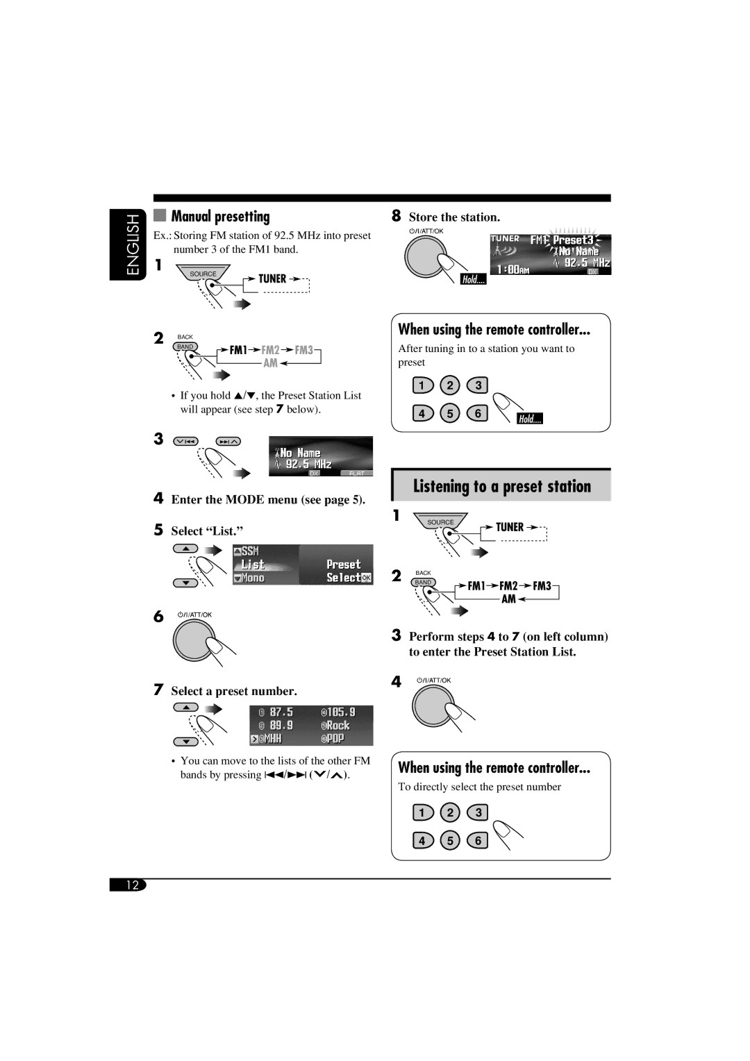 JVC LVT1373-001A, KD-SHX855 manual Manual presetting, When using the remote controller, Store the station 