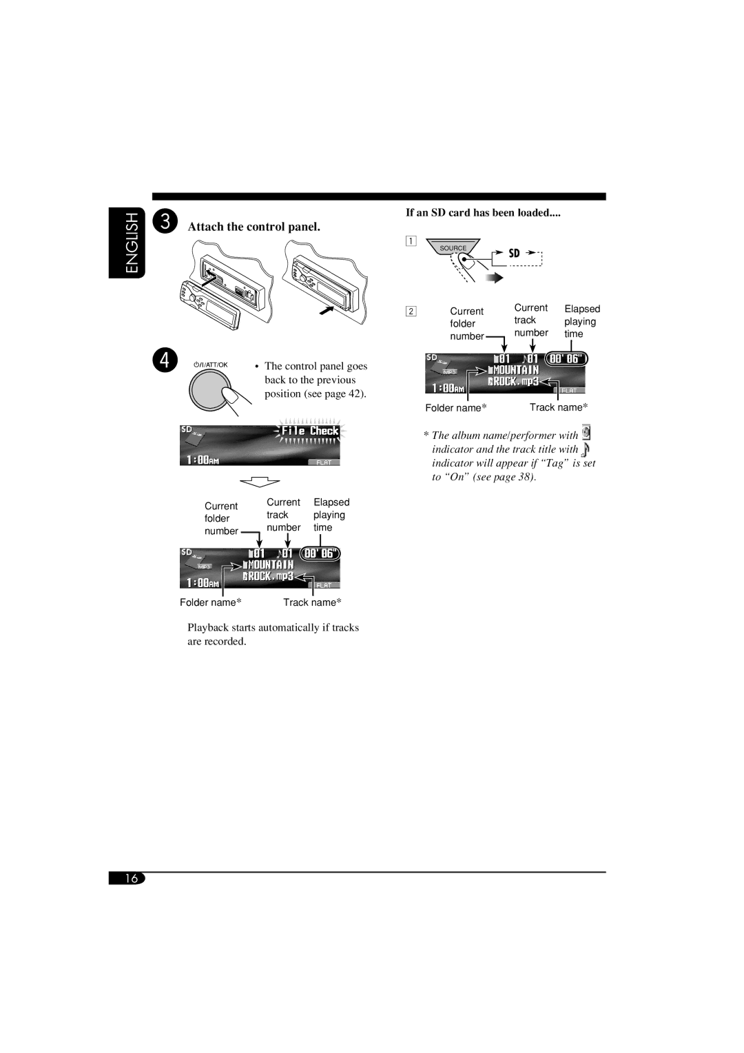 JVC LVT1373-001A, KD-SHX855 manual Attach the control panel, If an SD card has been loaded 