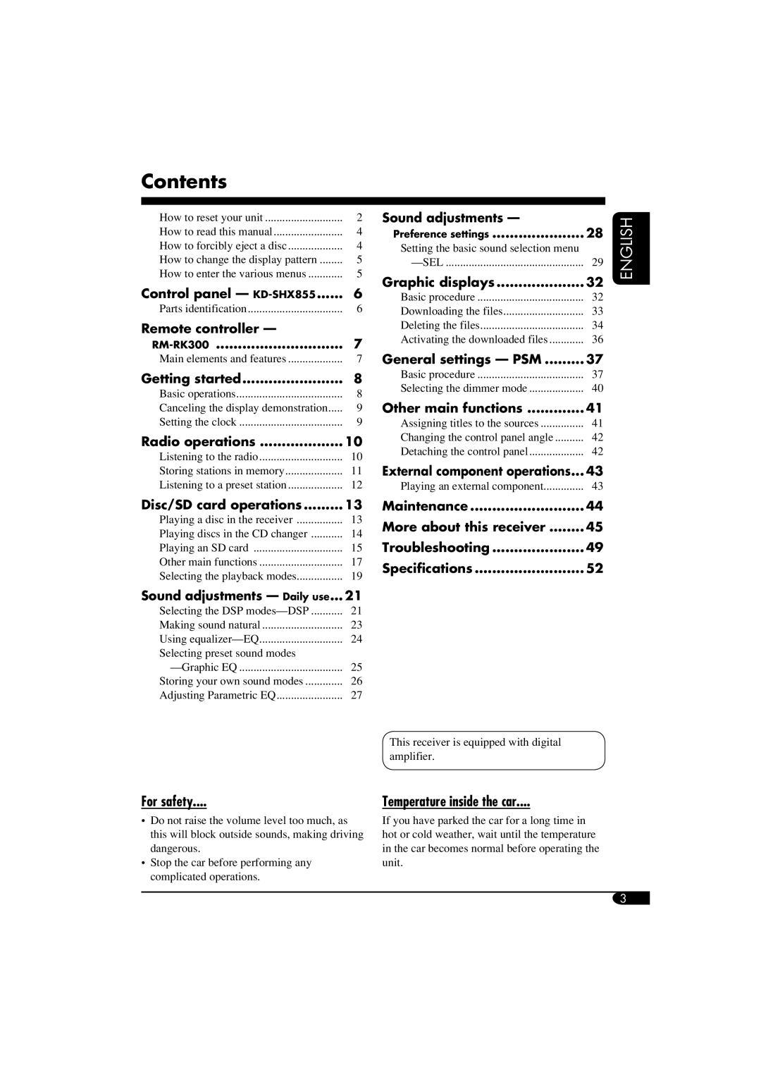 JVC KD-SHX855, LVT1373-001A manual Contents 