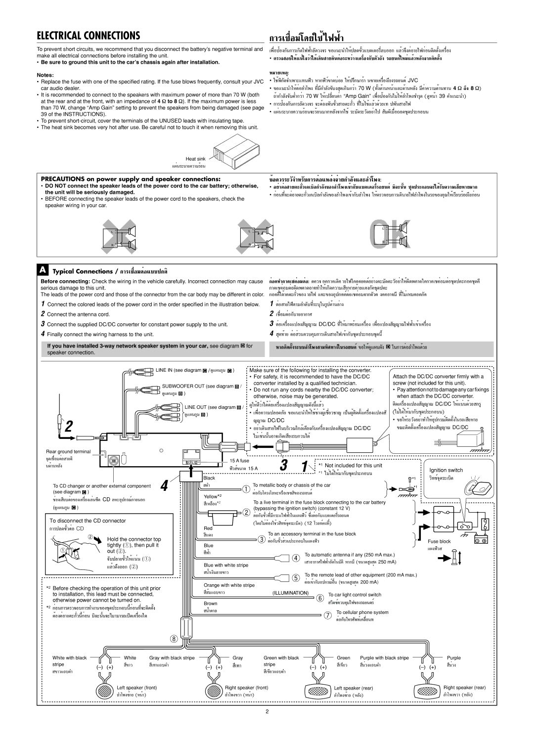 JVC LVT1373-001A, KD-SHX855 manual Precautions on power supply and speaker connections, Typical Connections / √‡ËÕ¡µËÕ·ªµ‘ 