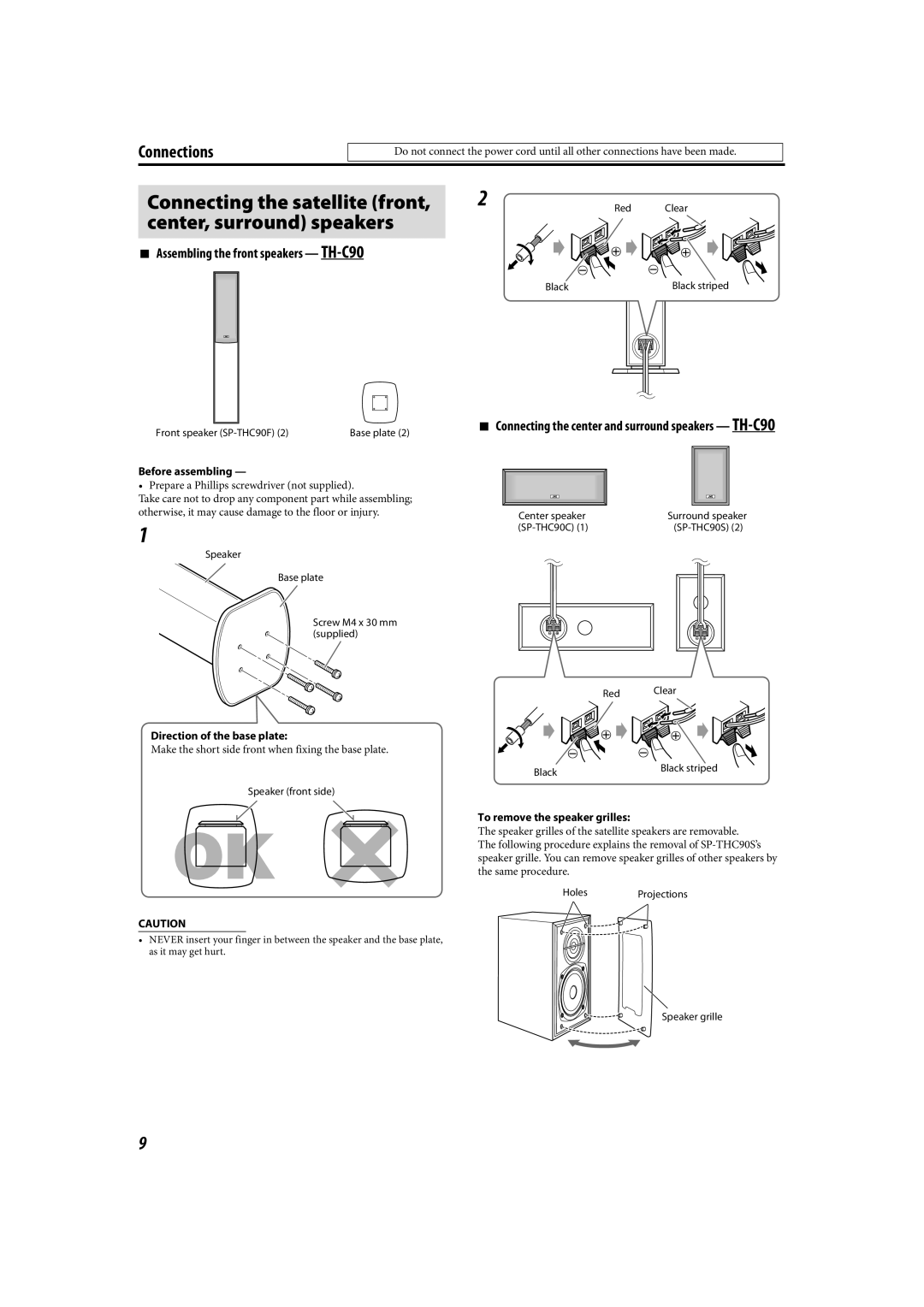 JVC LVT1504-005B manual Connections, Assembling the front speakers TH-C90 