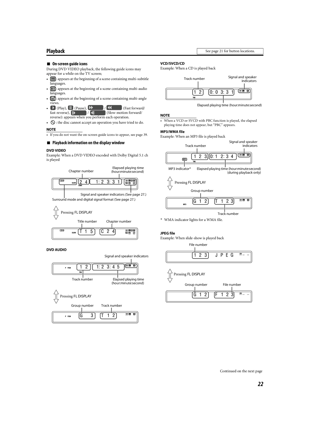 JVC LVT1504-005B manual On-screen guide icons, Playback information on the display window 