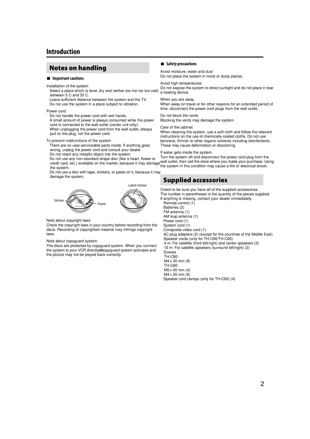 JVC LVT1504-005B manual Introduction, Supplied accessories, Important cautions, Safety precautions 