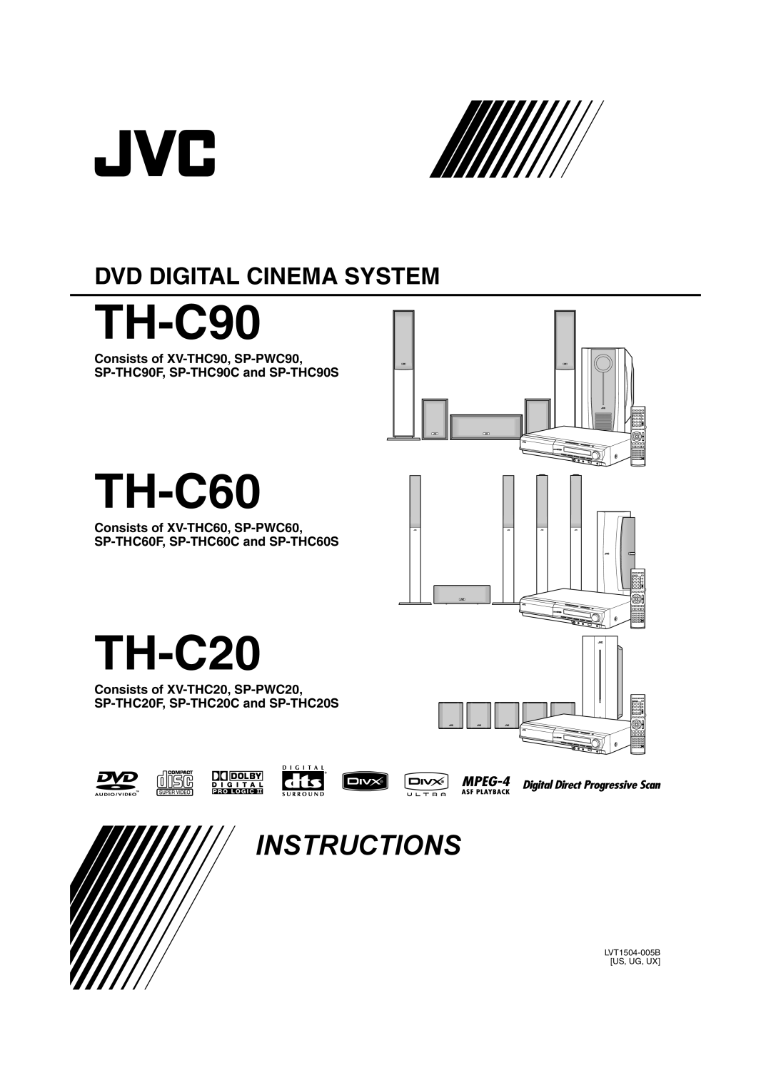 JVC LVT1504-005B manual TH-C90, TH-C60, TH-C20, Instructions, Dvd Digital Cinema System, Consists of XV-THC90, SP-PWC90 