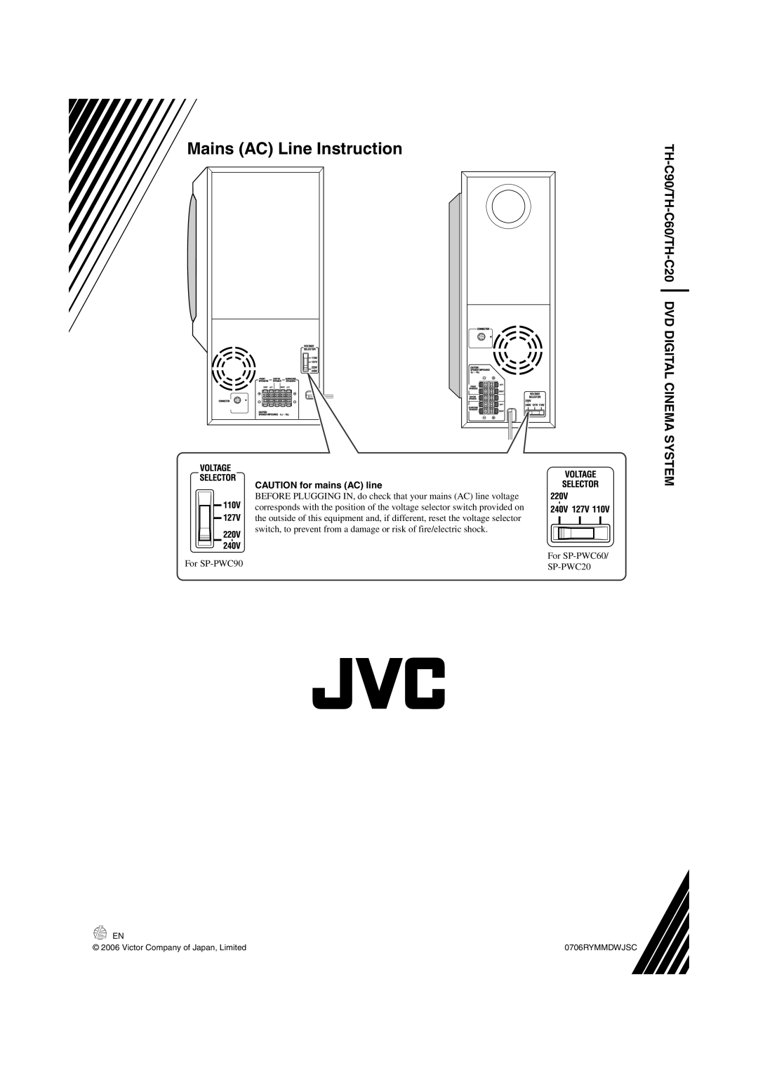 JVC LVT1504-005B manual Mains AC Line Instruction, TH-C90/TH-C60/TH-C20DVD DIGITAL CINEMA SYSTEM, CAUTION for mains AC line 