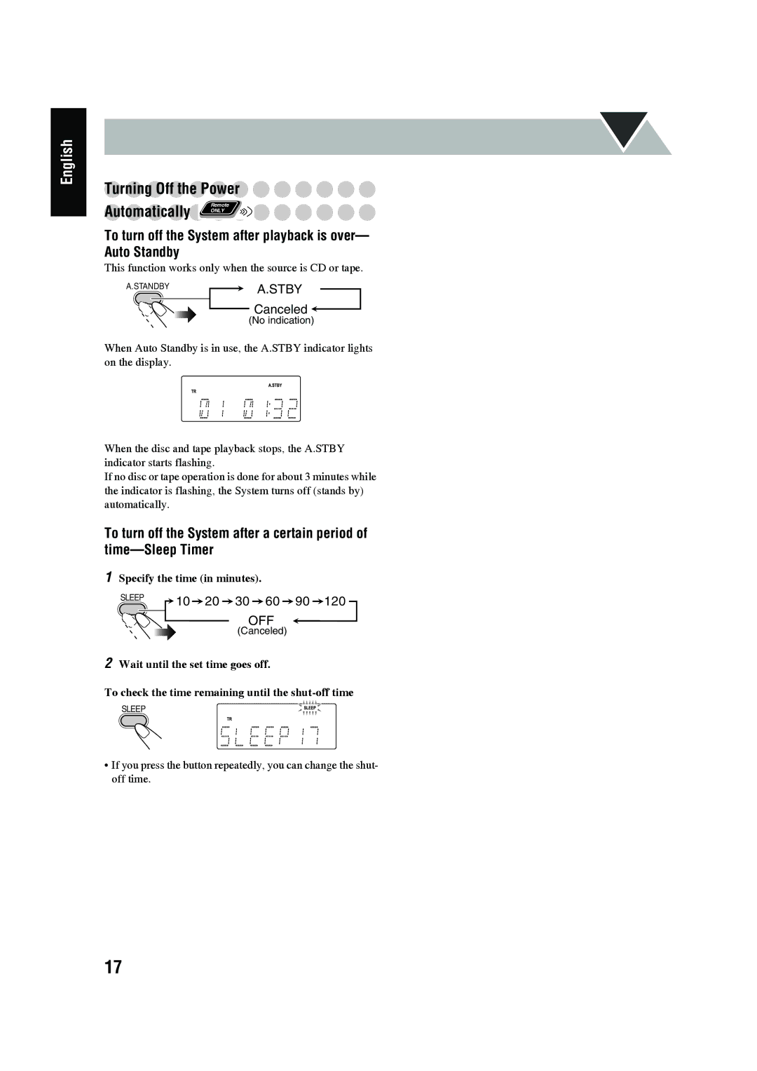 JVC LVT1520-005B Turning Off the Power, Automatically only, To turn off the System after playback is over- Auto Standby 